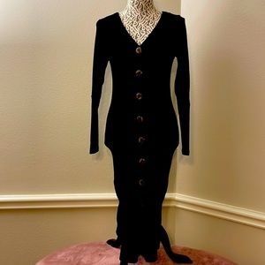 Black sweater dress stretchy comfy with large buttons